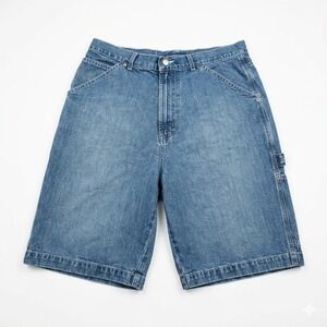 VTG 90s Structure Denim Carpenter Shorts Mens 34 Baggy Skater Jorts Light Wash
